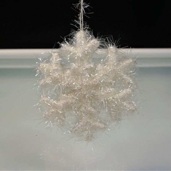 Frosted Snowflake And Snowball Feathered Tinsel Glittery Christmas Ornaments - Picture 5 of 7